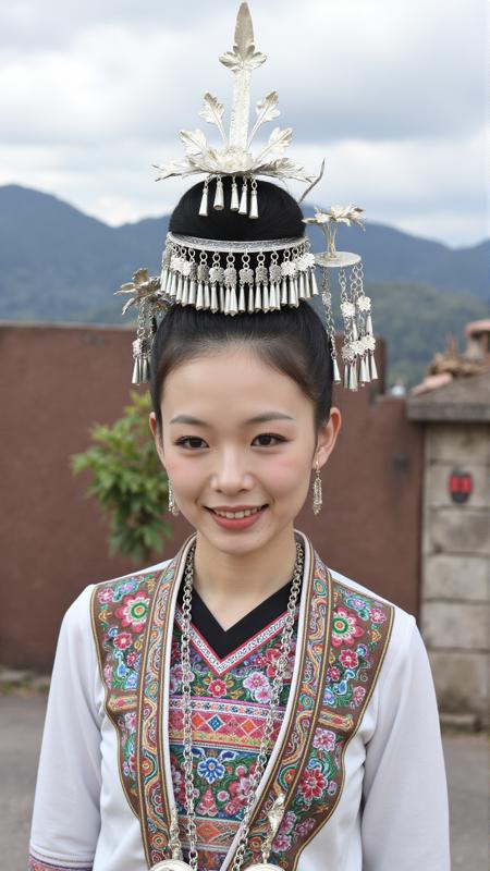 贵州肇兴侗寨的侗族少女服饰