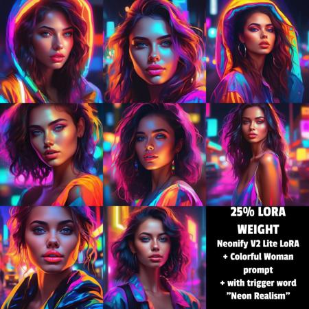 Neonify SDXL - Neon Realism + Cel Shading + Cartoonerize (5 Lora Levels)