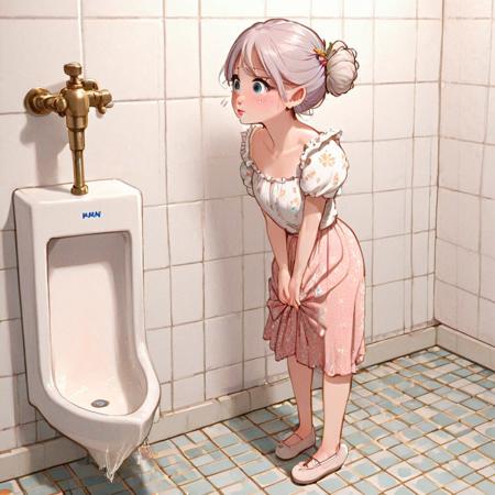 girlpeeingSDXL-----girl peeing into urinal (or pee desperation and wetting next to urinal)