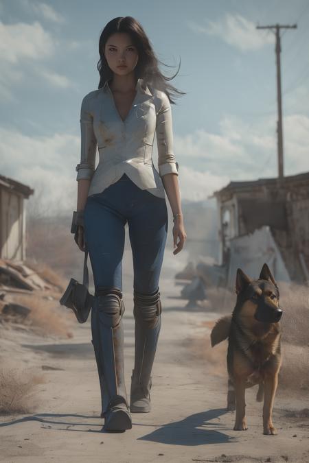 Fallout shelter female character style, sometimes with dogs