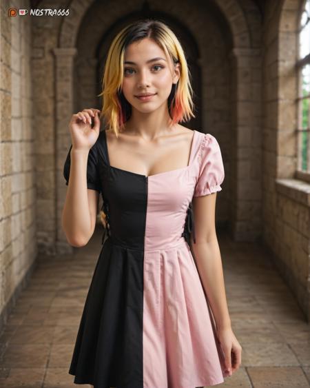 Contrast Pink and Black Dress with Lacing