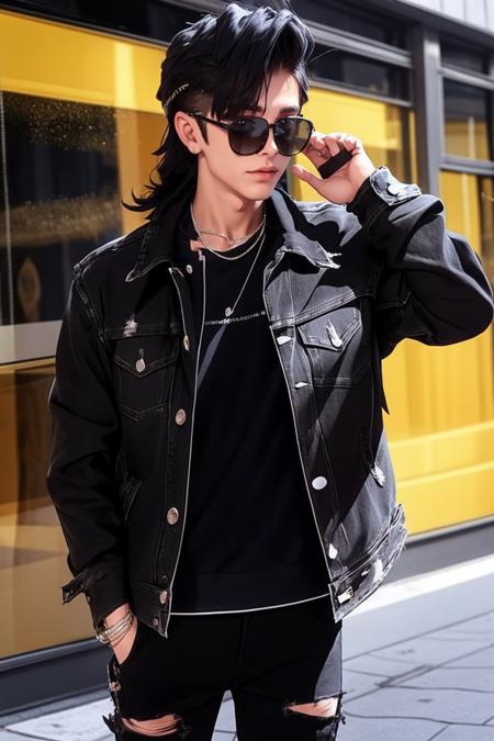 Men's Black Denim & Leather Jacket版本v1.0 (ID: 425335)