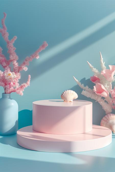 【E-commerce background】 Fresh and clean art style product empty display booth no human