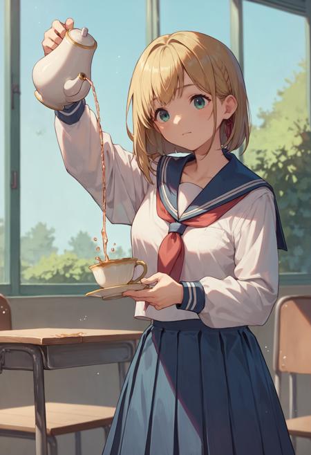 (PonyXL Pose) Pouring from Teapot (decantering meme) | 优雅倒茶