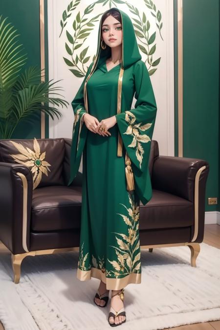 Embroidered Bell Sleeve Hooded Burqa Dress