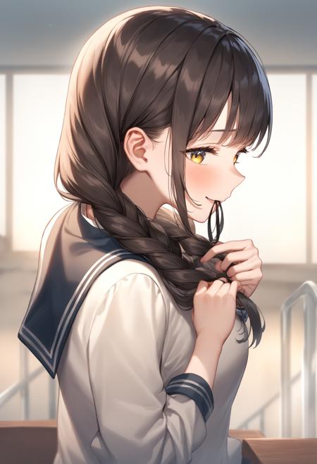 tying hair / adjusting hair / 編みかけ