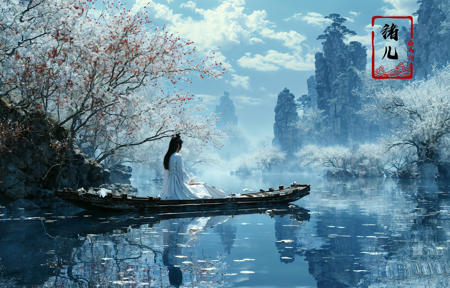 绪儿-山水渔夫 long raft with Landscape fisherman