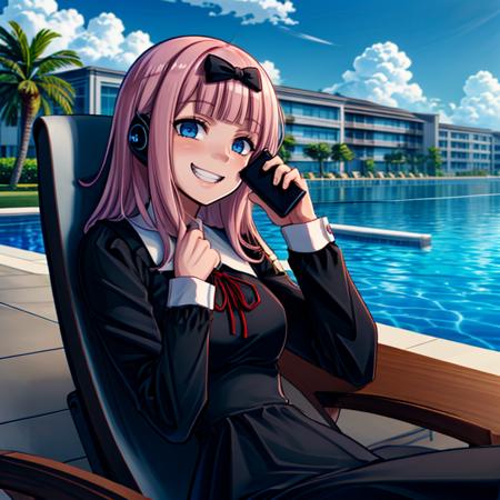 talking on phone in resort