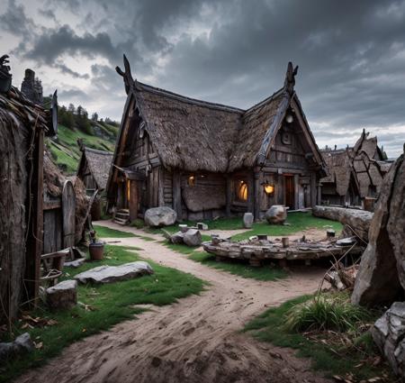 Viking houses and standing stones