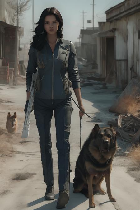 Fallout shelter female character style, sometimes with dogs