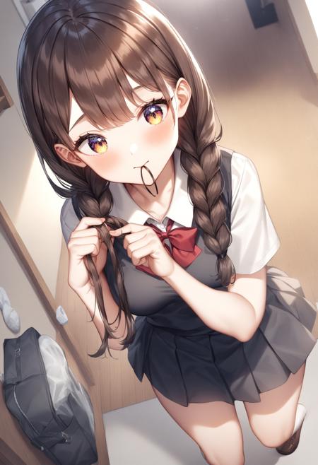tying hair / adjusting hair / 編みかけ