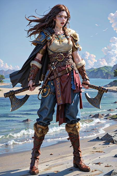 Viking warrior holding axes