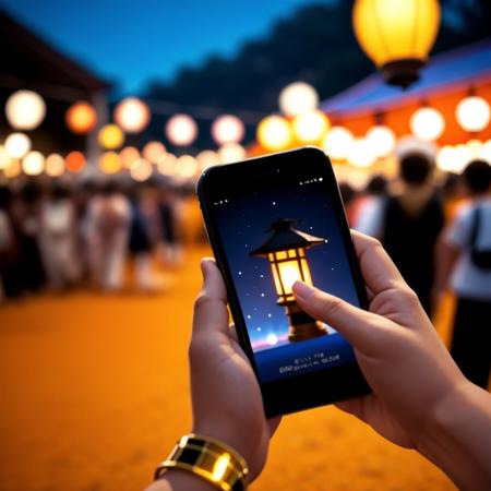 festival lanterns and smartphone