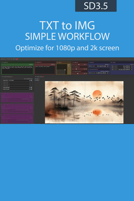 TXT to IMG simple workflow SD3.5 | UPSCALE | LORA | GGUF | CIVITAI Metadata版本v2.3 (ID: 1047625)