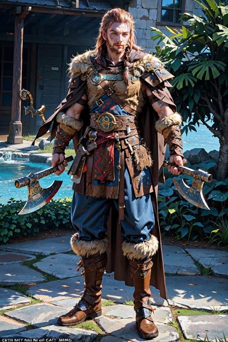 Viking warrior holding axes