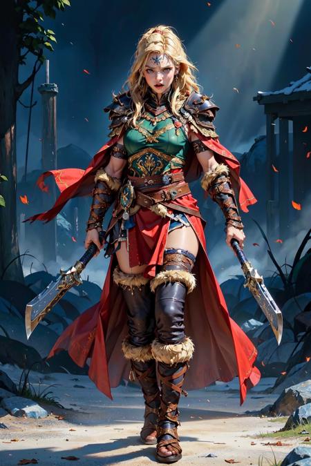 Viking warrior holding axes