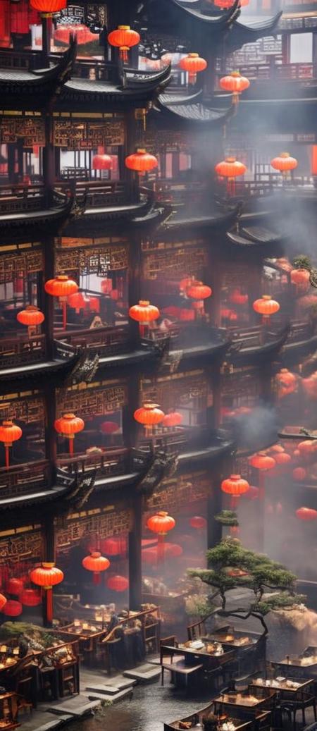 Traditional Multi Storey Wooden Chinese Restaurant