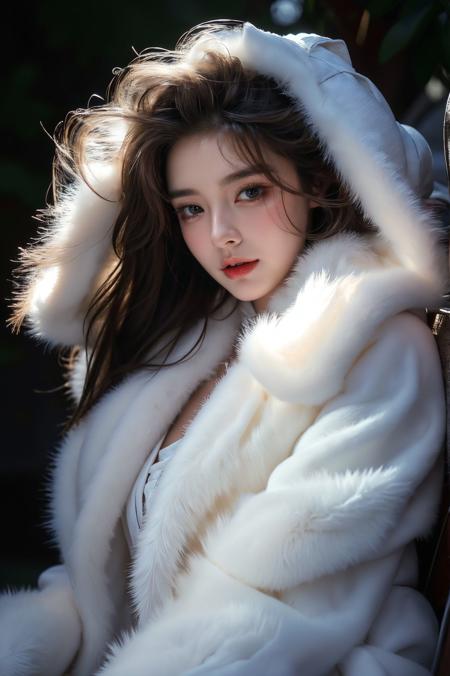 绪儿-皮草 车内场景 xuer white fur coat