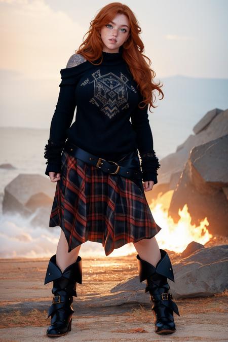 Grunge Plaid Skirt & Sweater