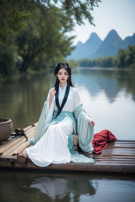 渔舟唱晚-汉服与竹筏