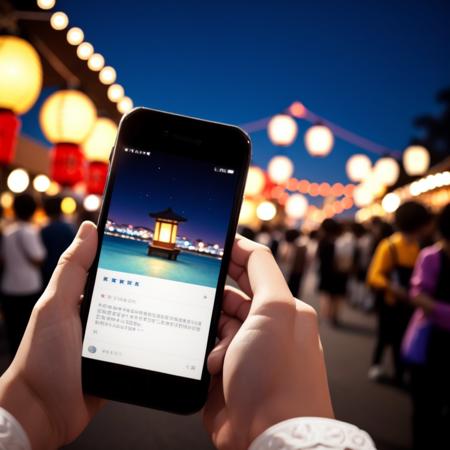 festival lanterns and smartphone