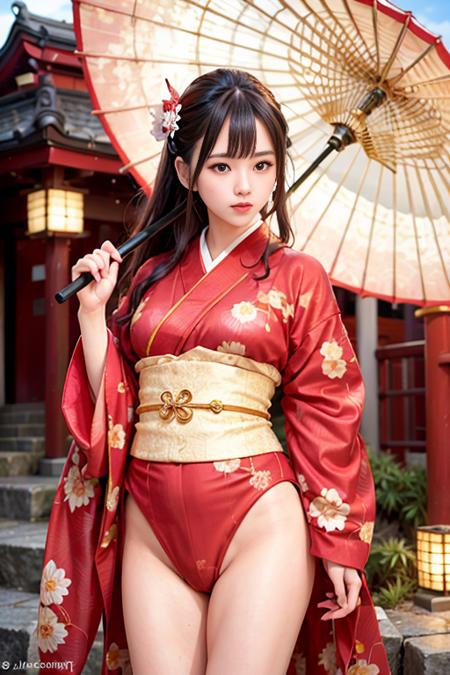 Realistic Kimono Clothes With Umbrella