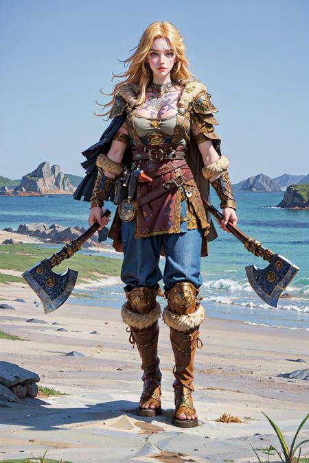 Viking warrior holding axes