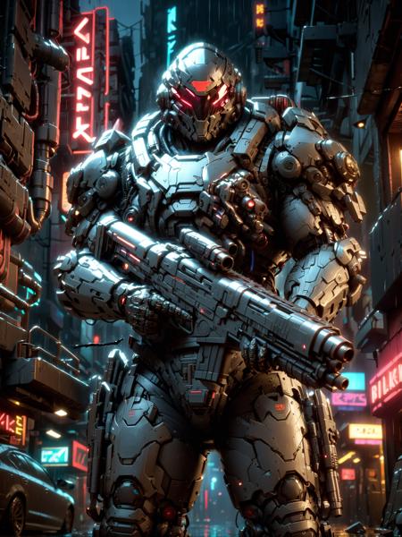 Neon Cyberpunk Heavy Combat Armor SDXL