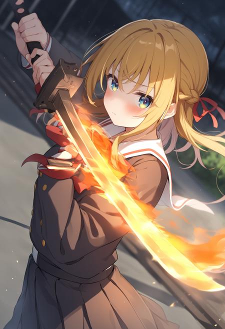 [SDXL&Pony] flaming sword / flame Sword / fiery sword / 炎の剣 / 火の剣 / フレイムソード版本Animagine v1.0 (ID: 552706)