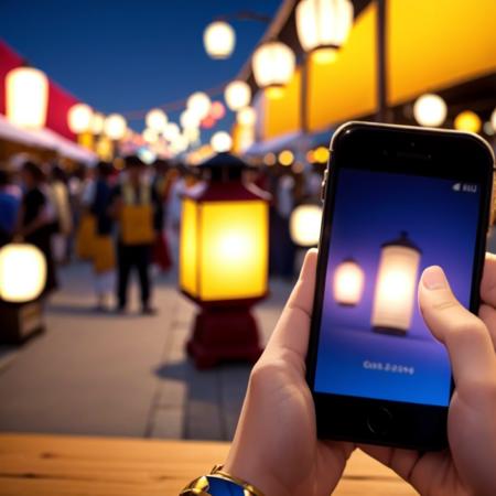 festival lanterns and smartphone