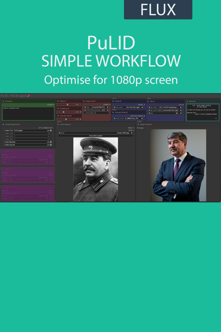 PuLID simple workflow FLUX | UPSCALE | LORA | GGUF | CIVITAI Metadata版本v1.0 (ID: 1024062)