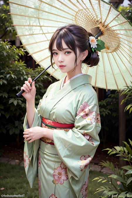 Realistic Kimono Clothes With Umbrella