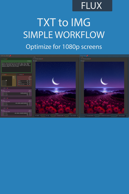 TXT to IMG simple workflow FLUX | UPSCALE | LORA | GGUF | CIVITAI Metadata版本v4.0 (ID: 991089)
