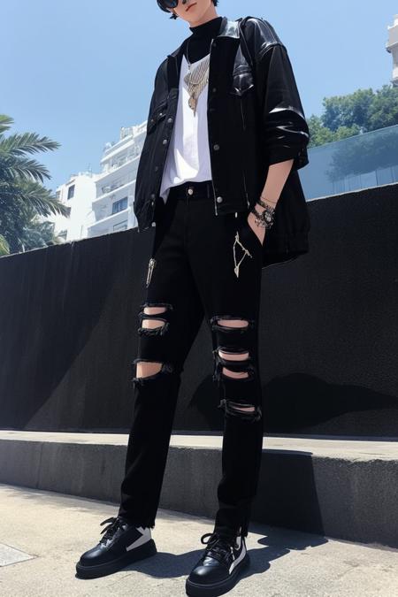 Men's Black Denim & Leather Jacket