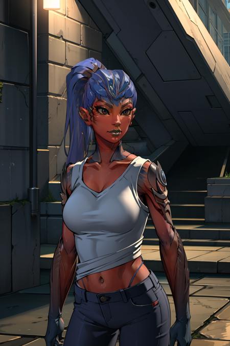 sylvari - ponytail red skin/blue hair