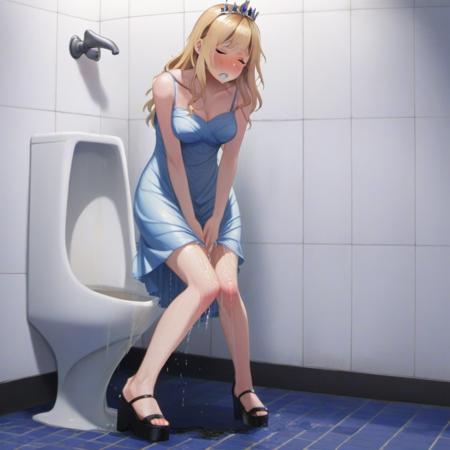girlpeeingSDXL-----girl peeing into urinal (or pee desperation and wetting next to urinal)