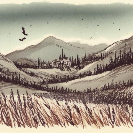 Ink and watercolor sketch