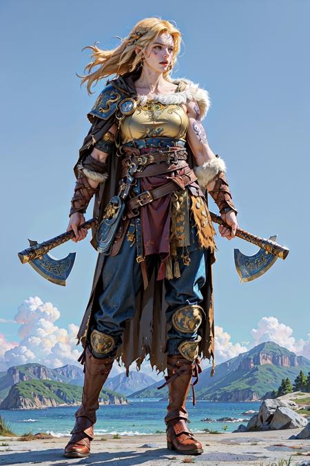 Viking warrior holding axes
