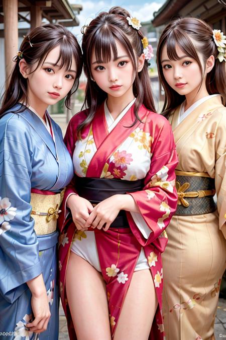Realistic Kimono Clothes With Umbrella