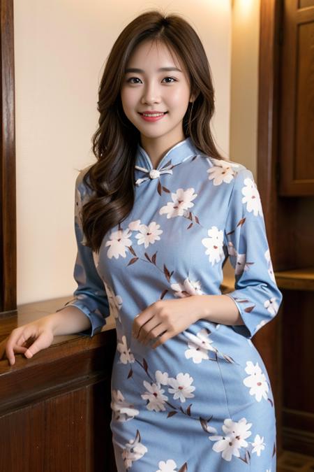 【Realistic】蓝色 印花 旗袍 China Dress / Cheongsam / Qipao