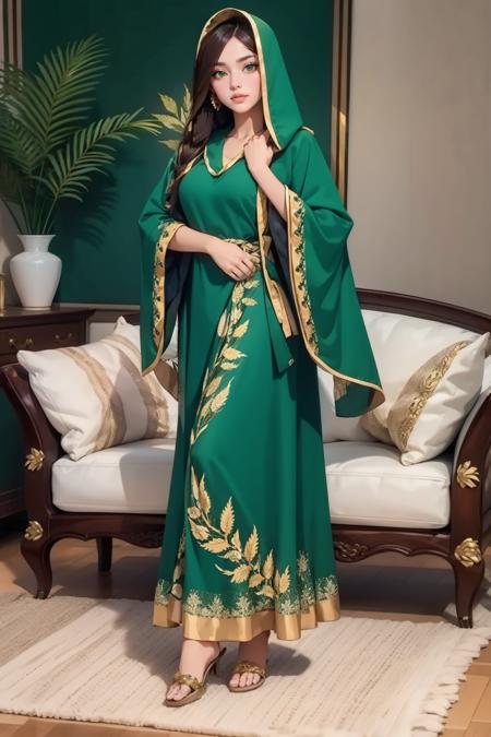 Embroidered Bell Sleeve Hooded Burqa Dress