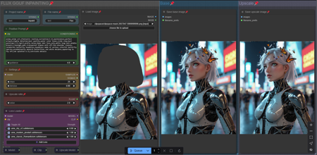 Inpainting simple workflow FLUX | UPSCALE | LORA | GGUF | CIVITAI Metadata