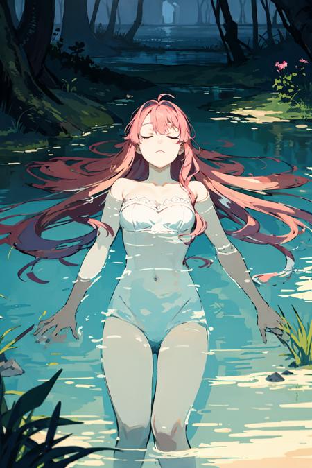 Ophelia parody shot (female partially drowning)