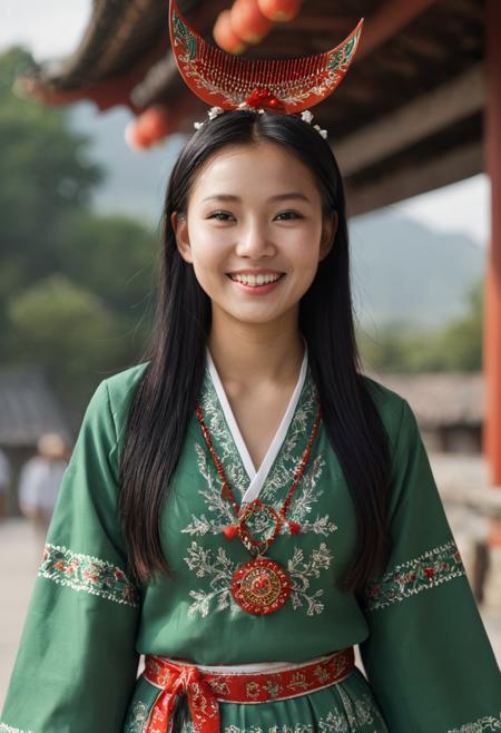苗族分支歪梳苗少女半月木梳头饰 Young girls from the  Waishu Miao branch of the Miao ethnic group adorn their hair with half-moon shaped wooden combs.