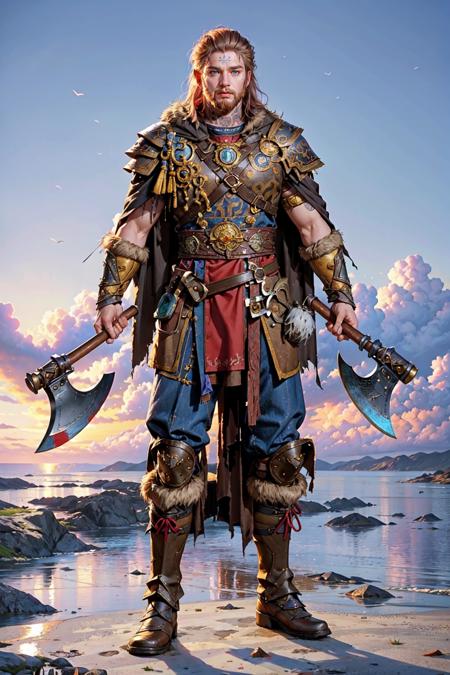 Viking warrior holding axes