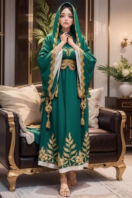 Embroidered Bell Sleeve Hooded Burqa Dress