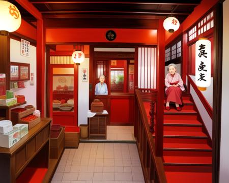 the restaurant of many orders with red stairs