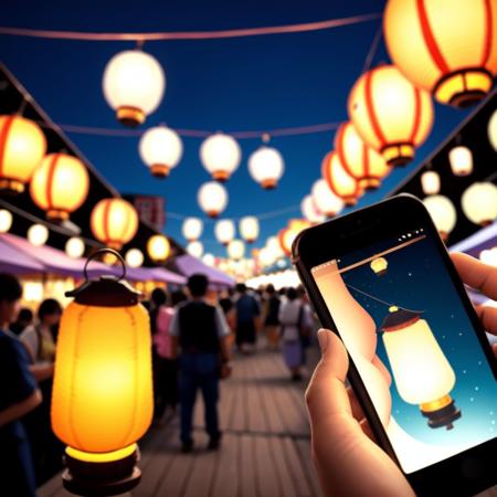 festival lanterns and smartphone