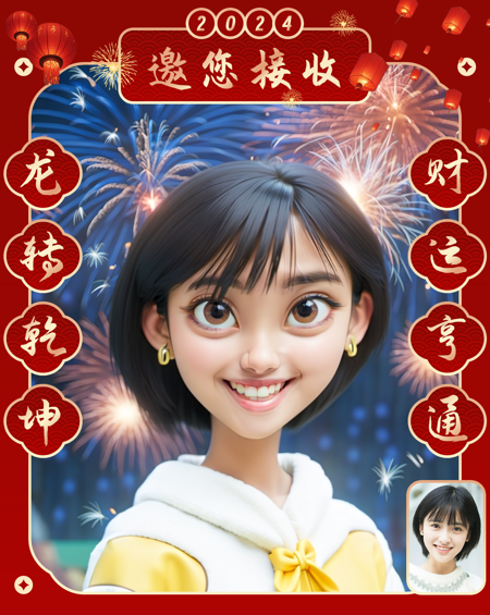 New Year's greeting photos of cartoon characters