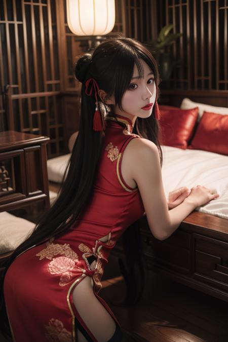 时崎狂三 新春旗袍-红黑 tokisaki kurumi chinese clothes-red&black